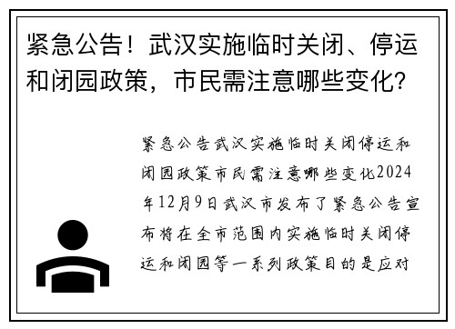 紧急公告！武汉实施临时关闭、停运和闭园政策，市民需注意哪些变化？