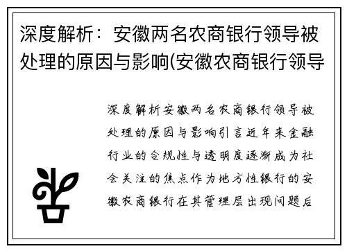 深度解析：安徽两名农商银行领导被处理的原因与影响(安徽农商银行领导班子)