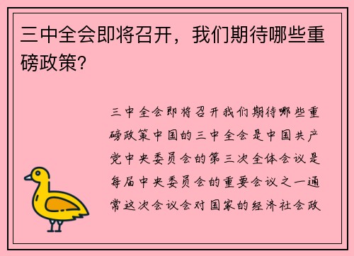 三中全会即将召开，我们期待哪些重磅政策？