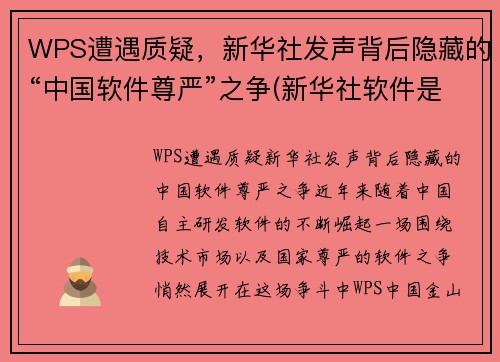 WPS遭遇质疑，新华社发声背后隐藏的“中国软件尊严”之争(新华社软件是干什么的)