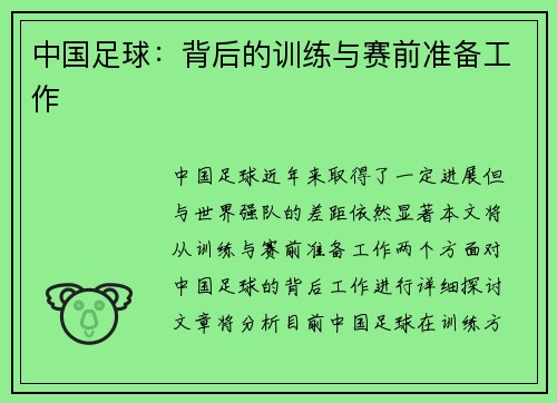 中国足球：背后的训练与赛前准备工作