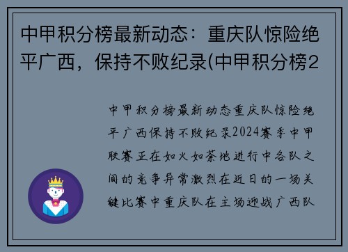 中甲积分榜最新动态：重庆队惊险绝平广西，保持不败纪录(中甲积分榜2020-2021)