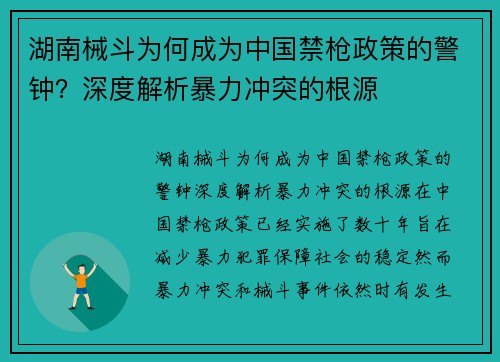 湖南械斗为何成为中国禁枪政策的警钟？深度解析暴力冲突的根源