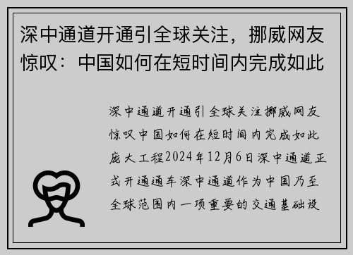 深中通道开通引全球关注，挪威网友惊叹：中国如何在短时间内完成如此庞大工程？