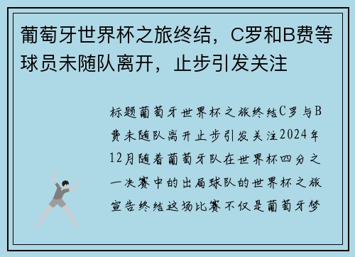 葡萄牙世界杯之旅终结，C罗和B费等球员未随队离开，止步引发关注