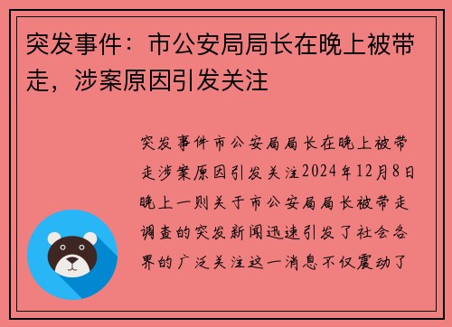 突发事件：市公安局局长在晚上被带走，涉案原因引发关注