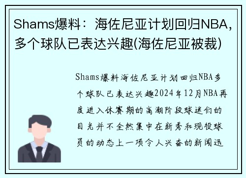 Shams爆料：海佐尼亚计划回归NBA，多个球队已表达兴趣(海佐尼亚被裁)