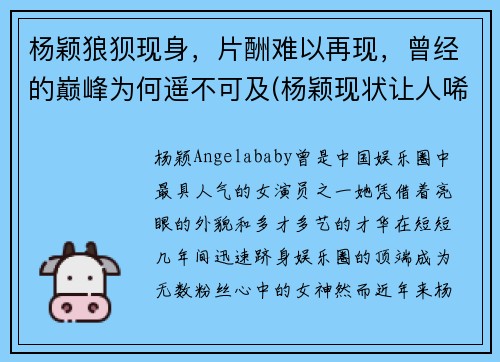 杨颖狼狈现身，片酬难以再现，曾经的巅峰为何遥不可及(杨颖现状让人唏嘘)